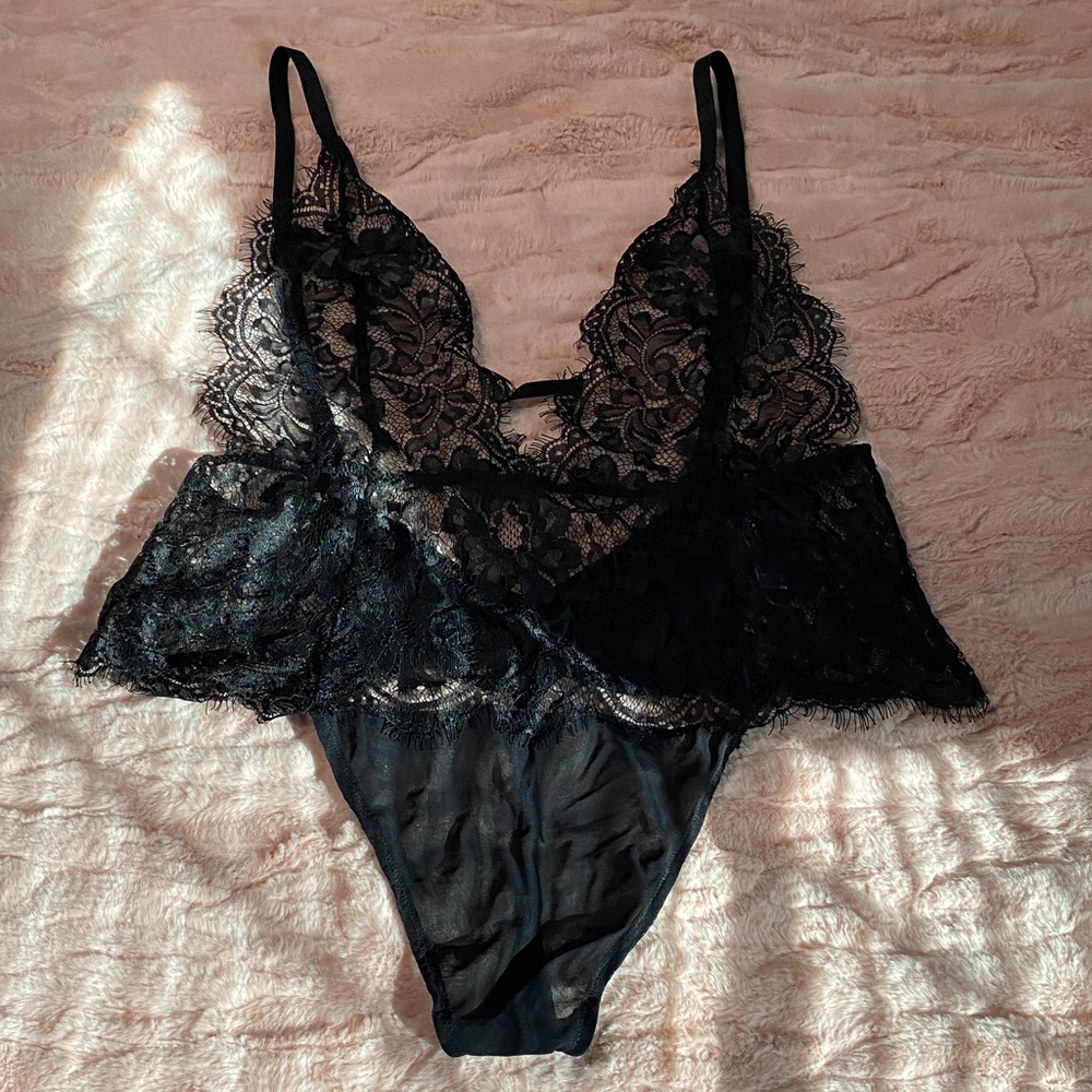 Adore Me Black Lace Bralette Bodysuit